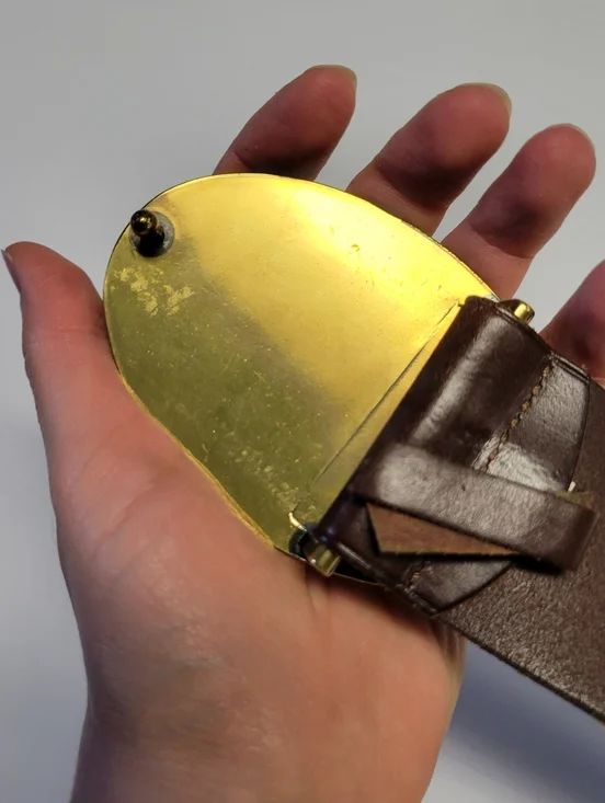 Ralph Lauren Brown Leather Belt L Genuine Leather Large Brass Buckle Vintage - Picture 3 of 8